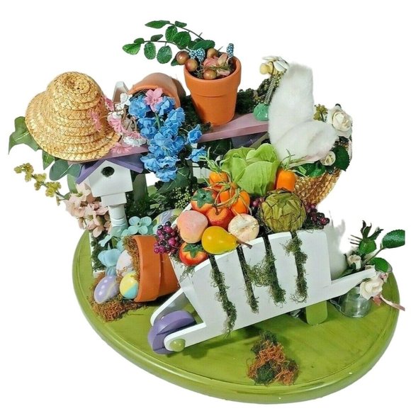 EASTER BUNNY SPRING SUMMER WOOD GARDEN BENCH FLORAL BIRDHOUSE CENTERPIECE - Picture 4 of 12